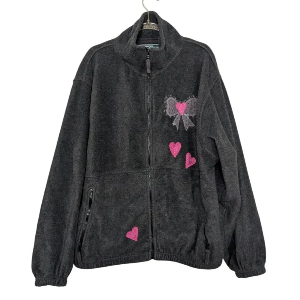 Sierra Pacific Outdoors Heart Embroidered Jacket Womens Size Large Fleece Zip